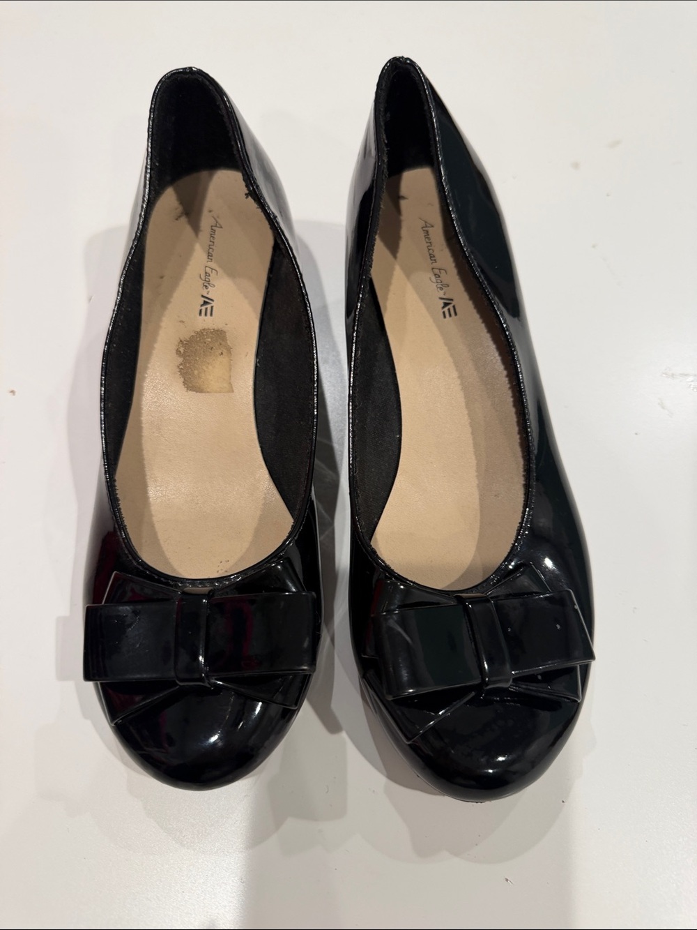 American Eagle Outfitters Black Patent Bow Flats girls  size 1 1/2